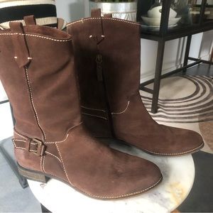 Ming Brown Suede Boots w/Stitching 11” tall